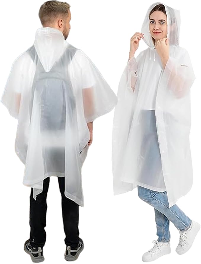 Rain Ponchos for Adults, 2 Pack Raincoats Jacket Reusbale with Drawstring Hood Sleeves for Women Men