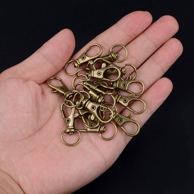 HXSEMAYIG 100PCS Keychain Hooks with Key Rings,.Metal Swivel Lobster Claw Clasps, for Keychain Clip Lanyard, Jewelry Making, Crafts (Green Bronze)