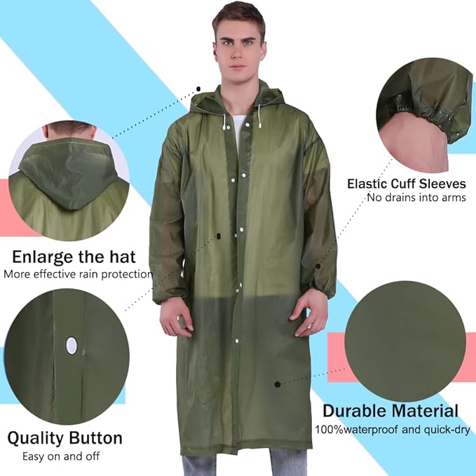 YDYJKI 2 Pack Waterproof Rain Ponchos for Adults-Reusable Emergency Raincoats with Hoodand Drawstring -Lightweight Ponchos