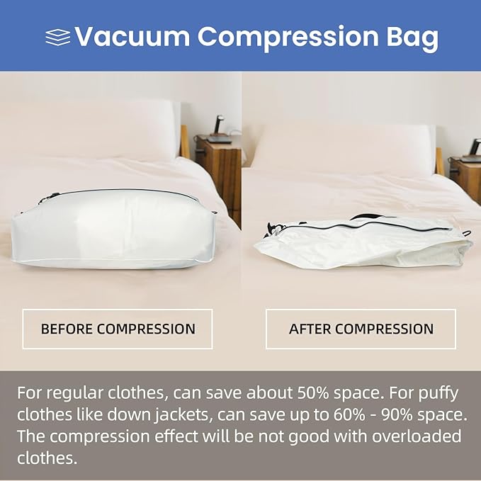 BAGAIL TPU Vacuum Bag for Travel, Reusable Compression Bag with IPX8 Waterproof Zipper, Save Space for Suitcase, Backpack and Carry on (Cream, Large, With Pump)