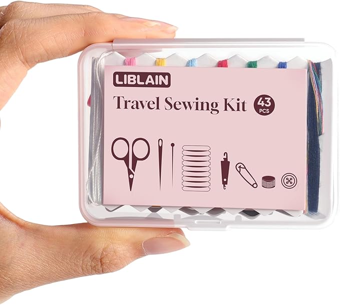 LIBLAIN Mini Sewing Kit, Small Travel Sewing Kit with Big Eye Steel Needles for Adults and Beginners, Needle and Thread Kit for Hand Sewing (43Pcs)