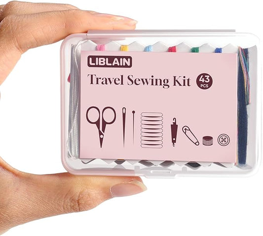 LIBLAIN Mini Sewing Kit, Small Travel Sewing Kit with Big Eye Steel Needles for Adults and Beginners, Needle and Thread Kit for Hand Sewing (43Pcs)