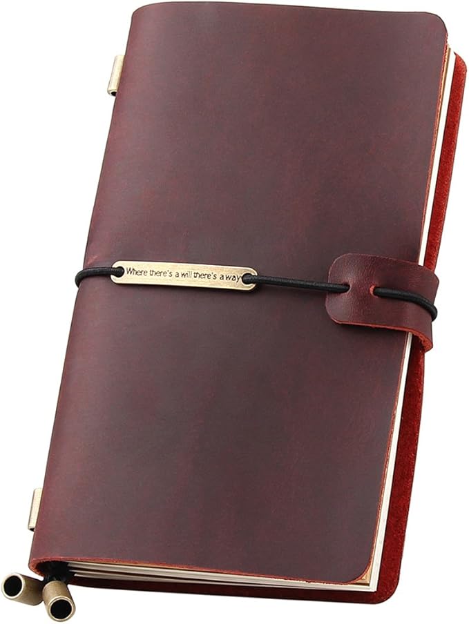Robrasim Leather Journal Refillable Travelers Notebook, Antique Handmade Leather Writing Diary Notepad, Travel Journal Notebook for Men & Women, Medium Size 6.7" x 4" - Wine