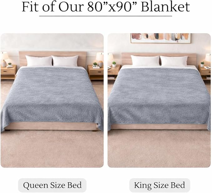Waterproof Blanket for Bed Intimacy (90"x 80" King Size) Reversible Fleece | Sherpa, Love Blanket, Water Proof TPU Stain Proof Couch Furniture Mattress Winter Large Dog Bed Cover - Gray