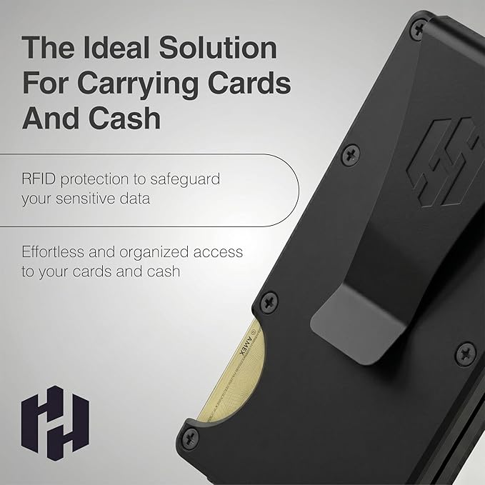 Hayvenhurst Wallet for Men - Slim RFID Blocking Metal Wallet with Money Clip, Minimalist Front Pocket Credit Card Holder, Small Mens Wallet