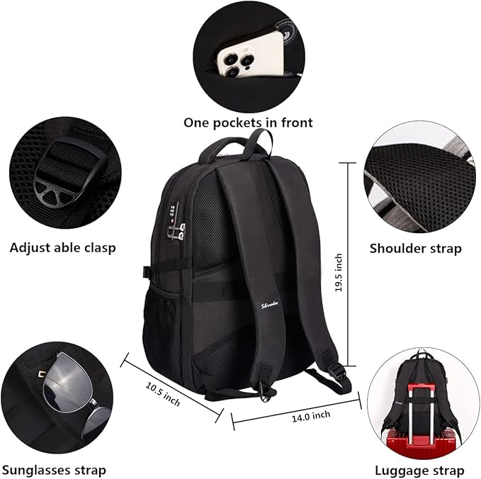SHRRADOO Anti Theft Laptop Backpack Travel Backpacks with Combination Lock for Women Men College Backpack Computer Bag Fits 17 Inch Laptop,Black