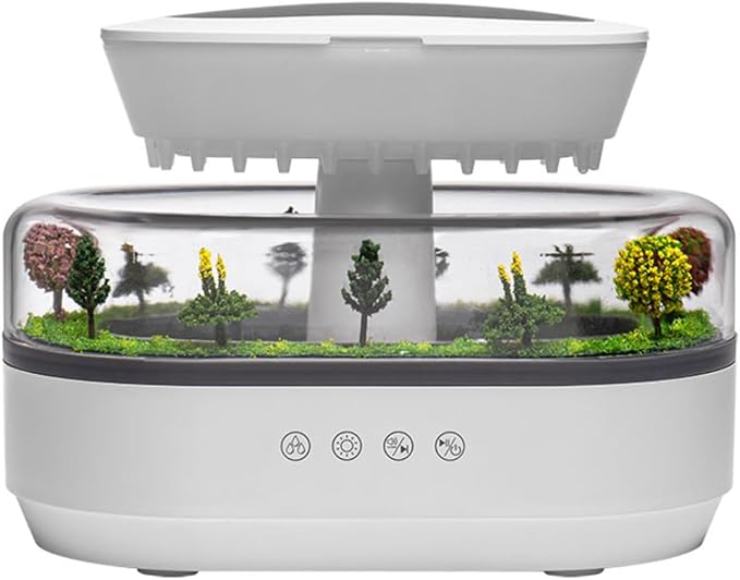 Rain Humidifier – Ultrasonic Rainfall Humidifier with Simulated Water Drop Effect, Quiet Mist for Bedroom, Office & Plants
