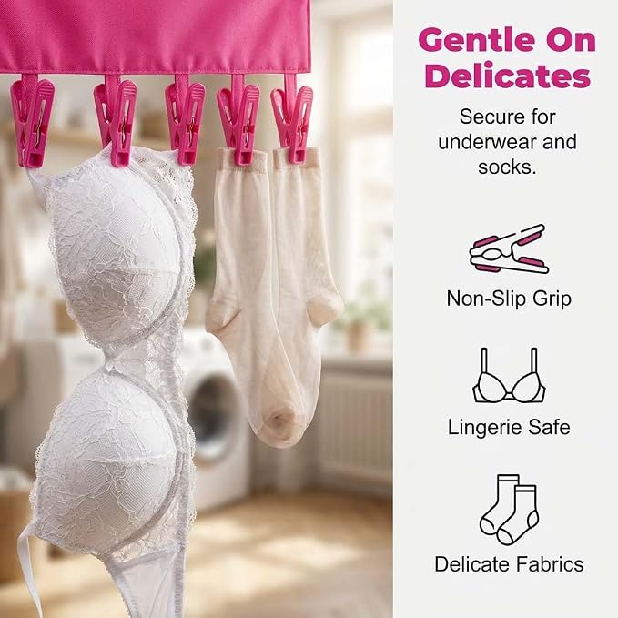 Foldable Travel Laundry Hanging Clip, 2026 New Lightweight Travel Hangers for Cruise and Hotel, Portable Folding Clothes Hanger with 6 Clips for Swimsuits Underwear Socks 3 Pack