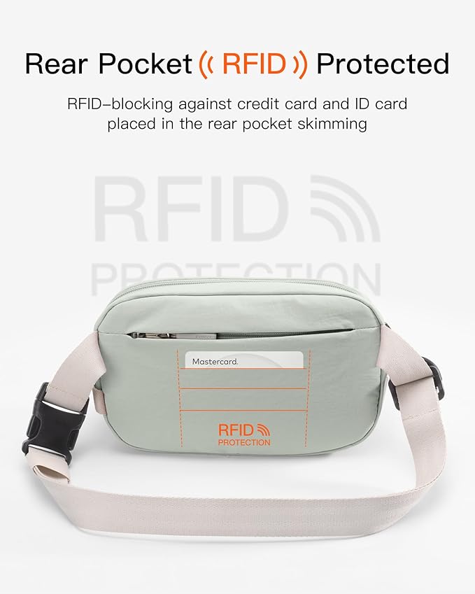 Inateck Sling Bag X-Mini, Durable Fanny Pack with RFID Blocking, Water-resistant Belt Waist Bag with Quick-adjust Strap, Stylish Waist Pack for Men, Women, Travel, Hiking, Cycling, Work, Sports, Green