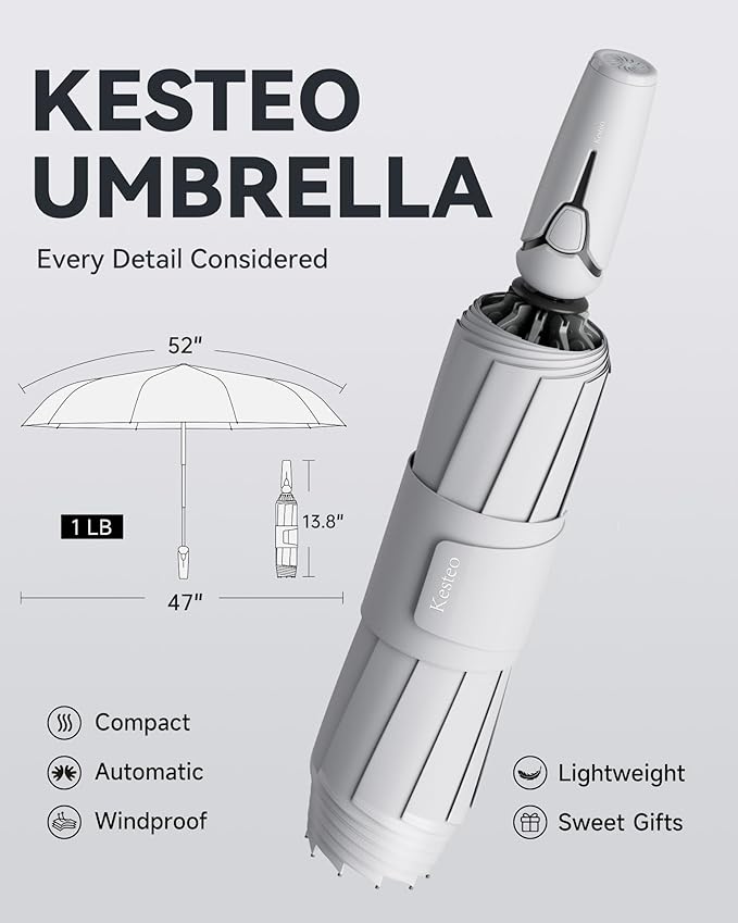 Windproof Travel Umbrella for Rain, Withstand 85MPH Winds, 52 Inch Automatic Reverse Fold Umbrellas Easy Auto Open Close, Portable Compact Umbrella Includes Cover Bag, Perfect for Travel, Car, Commute, Women Men, Backpack