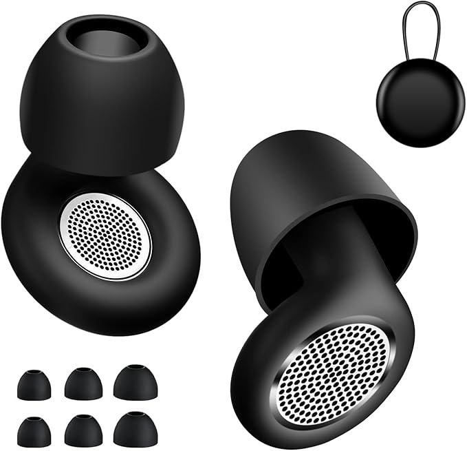 Reusable Silicone Ear Plugs, 41dB NRR Noise Cancelling Earplugs, Washable Soft Noise Reduction Earplugs with Portable Case for Sleeping Snoring Travel Work Study(Black)
