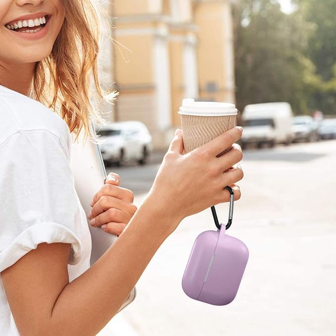 Lerobo Compatible with AirPods Pro Case 2019,Shock-Proof Silicone Skin Full Protective Cover for Airpods Pro 2,Supports Wireless Charging with Durable Carabiner Front LED Visible,Lavender