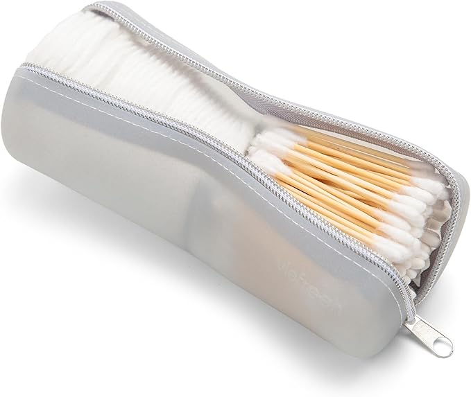 Cotton Round Swab Travel Case, 2 in 1 Portable Hair Accessories Organizer, Hair Tie Organizer, Hair Tie Holder, Bobby Pin Holder, Travel Qtips Case, Purse Organization, Floss Holder (Cloud Grey)