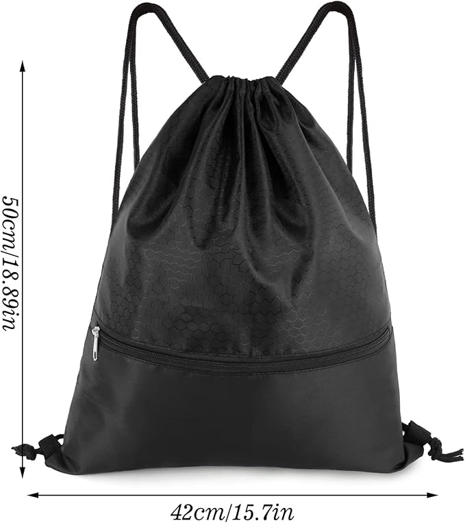 Drawstring Backpack Bag, Waterproof Draw String Back Sack with Zip Pocket, Gym Drawstring Bags Swim Bag for Men Women