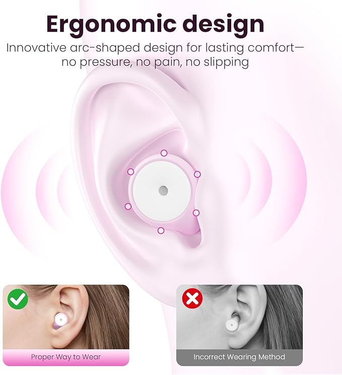 Ear Plugs for Hearing Protection, Ear Plugs for Sleeping Noise Reduction, 4 Sizes of Eartips Silicone Soft Reusable EarPlugs for Sleep Concert Noise Sensitivity with Case