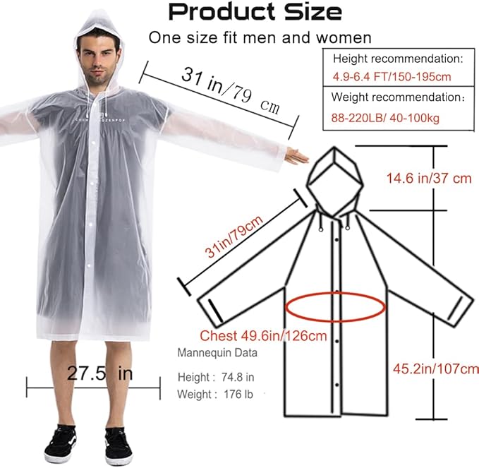 COOY Rain Coats (2 Pack) - Reusable EVA Rain Ponchos For Adults Rain Jackets Raincoats For Men Women