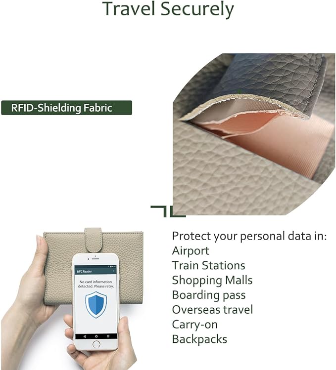 Passport Wallet for Women – Slim RFID Blocking Passport Cover with 1 Passport Slot & 3 Card Slots, Coin Pocket & SIM Slot – Genuine Leather Travel Organizer Elephant Gray