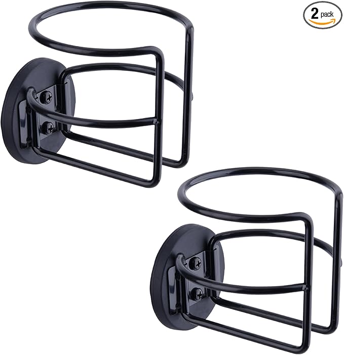 Magnetic Cup Holder with 2 Screws Mount, Full Covered Bus Tractor Cup Holder, Magnet Drink Holder for Bottle, Black Pack of 2