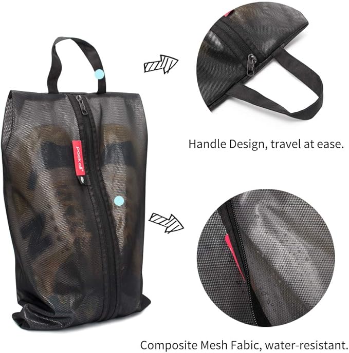 pack all Shoe Bag for Travel, Water-Resistant Shoe Pouch for Gym, Odor-Resistant Soccer Cleats Bag for Sport (Black, 1-Pack)