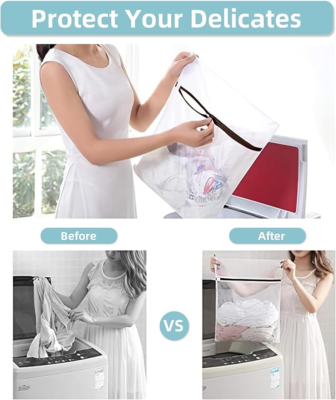 GOGOODA Mesh Laundry Bags for Delicates Durable Protective Wash Bags Travel Storage Bags for Intimates Lingerie, 3PCS（3M）