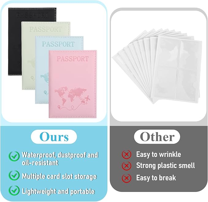 4 Pcs Ultra Slim Passport Wallet, PU Leather Passport Cover, Passport-Holders Blocking-Passport Cover Case for Credit Card Cash Air Ticket