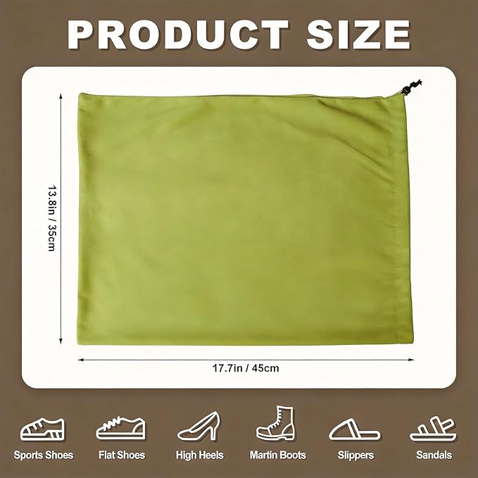 5 Pack Shoe Bags for Travel, Washable Dust Bags for Storage & Packing 17.7" x 13.8" Dustproof Flannel with Drawstring Closure for Boots Handbags Shoes & Toys