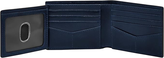 Fossil Men's Wallet, Derrick Leather RFID-Blocking Wallet, Bifold with Flip ID, Insignia Blue