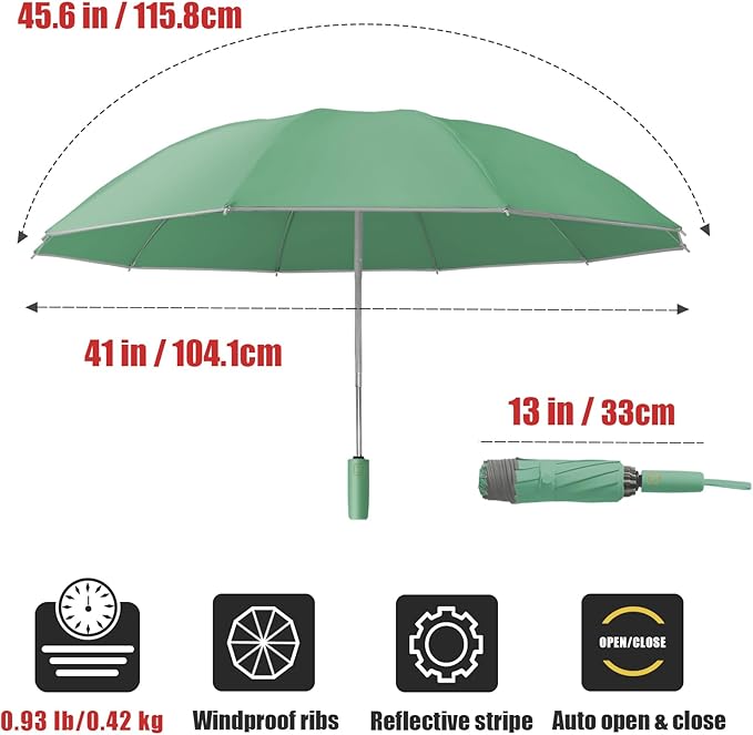 Fogkey Large Windproof Travel Umbrella - Reverse Auto Folding Car Umbrella for Rain and Sun, Compact Inverted Design with Waterproof Canopy, 10 Durable Ribs, Fits Backpack, Portable for Women & Men
