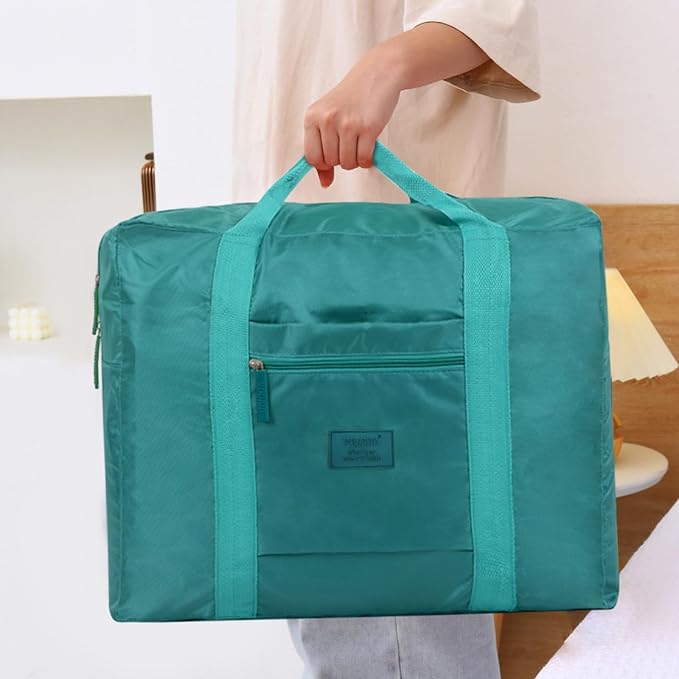 INVODA Travel Bag Lightweight Foldable Travel Duffel Bag Waterproof Sports Gym Bag Tote Carry On Luggage Bag Weekender Overnight Bag (Green+Blue)
