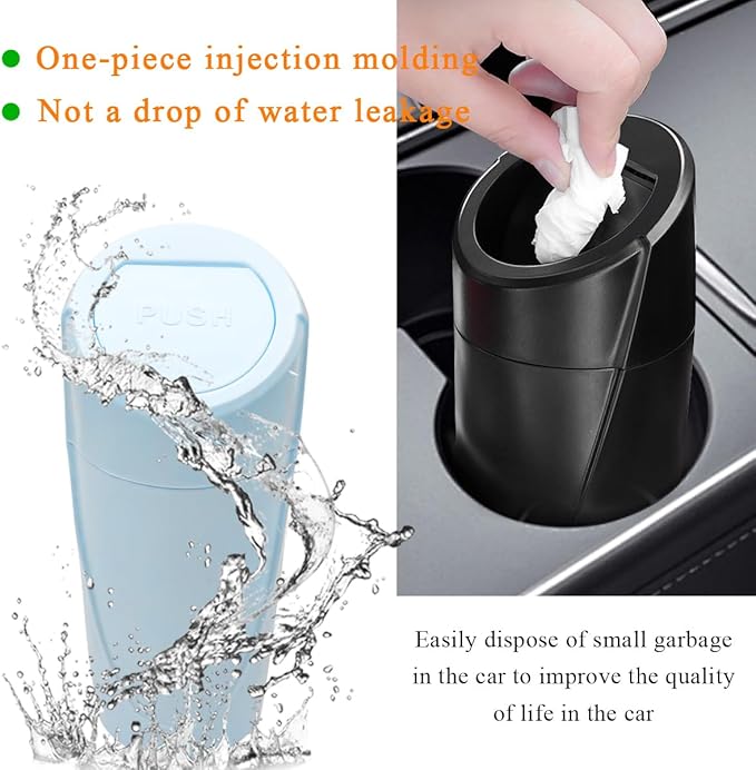 Car Trash Can with Lid, Portable Leakproof Auto Cup Holder Door Garbage Container, Multipurpose Waterproof Mini Cup Holder Trash Can Interior Organizer for Car Home Office (Light Blue)