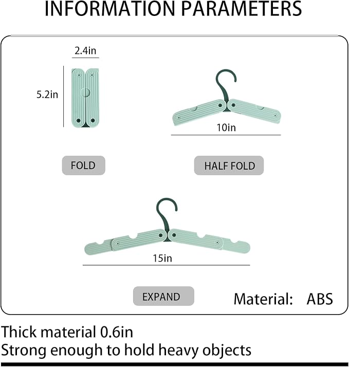 Foldable Travel Hangers, ABS Plastic, Expandable 10-15 Inch, Heavy Duty Clothes Hangers with Space Saving Design for Business Trips 1 PCS(Green)