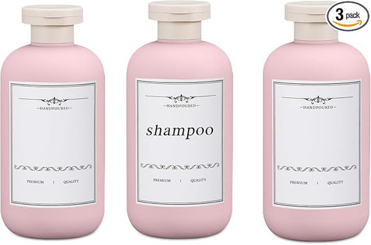 6.8oz Travel Bottles for Toiletries, Empty Plastic Squeeze Bottles with Flip Cap, Lotion Container for Toiletries Travel Size Shampoo and Conditioner (3 pack, pink)