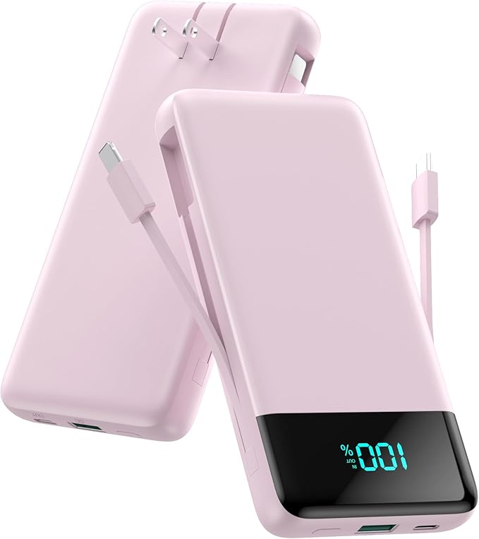 Portable Charger for iPhone with Built in Cables and Wall Plug,Upgraded 13800mAh Fast Charging USB C Power Bank,4 Outputs Travel Essential Battery Pack Compatible with iPhone 17/16/15/14,Galaxy-Pink