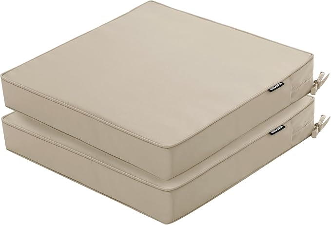 Outdoor Chair Cushions 24 x 24 Inch Water Resistant Patio Chair Cushions with Tie Color Fastness Thick Outdoor Seat Cushion for Garden Lawn Patio Furniture Cream Set of 2