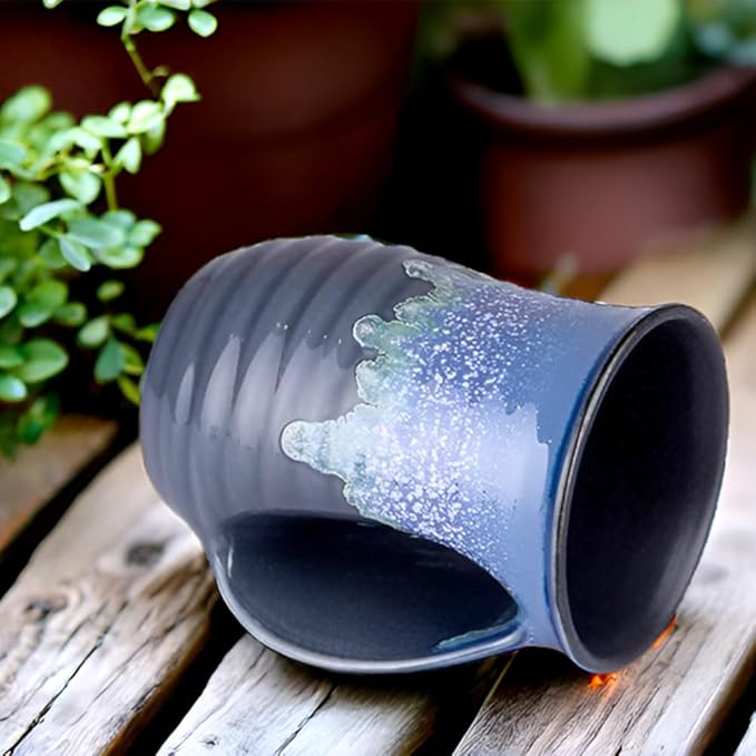 Hand Warmer Coffee Mug Handmade Pottery (UPGRADED) - 16 Ounce Large Hand Warming Mugs Ceramic Gift with Contoured Pocket, Keep Your Fingers Warmth, Right Handed