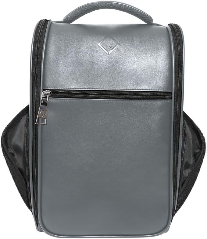 CaddyDaddy Premium Golf Shoe Bag Zipper Sports Shoe Strap Bag with Side and Front Accessory Pocket for Storing Golf Accessories Golf Shoe Carry Bags (LUX Synthetic Leather | Grey)