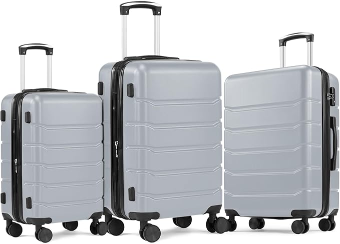 NEWBULIG 3 Piece Luggage Set, Expandable Hard Shell Lightweight Rolling Suitcases with Smooth Spinner Wheels and TSA Lock, Travel Luggage for Business and Holiday Use, 20/24/28 Inch, Light Grey