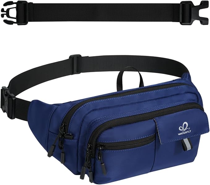 WATERFLY Fanny Pack Waist Bag: 3L Waist Pack with Anti-Theft RFID Blocking, 9 Pockets & Adjustable Belt Water Resistant Hip Pack for Women Men Travel Hiking Running