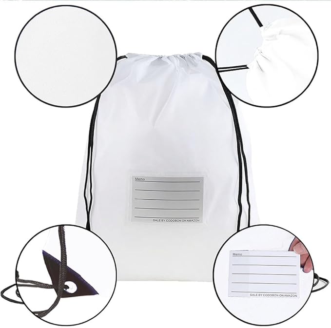 20 Pcs Drawstring Bags,Bulk Draw String Backpack, DIY Gym Sports Cinch Bag Sackpack for Women Men, White