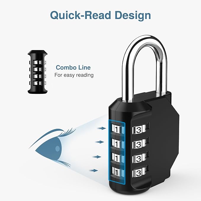 Puroma 2 Pack Combination Lock 4 Digit Padlock for School Gym Locker, Sports Locker, Fence, Toolbox, Case, Hasp Storage (Black & Code Window)