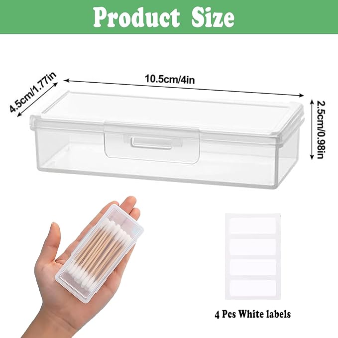 Cotton Swab Holder for Travel, 4 Pcs Portable Small Dental Floss Holder Clear Plastic Cotton Pad Holder, Travel Floss Picks Case with Dustproof Lid for Bud Hair Ties Floss