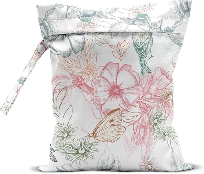Flower Wet Dry Bags for Diaper Waterproof Swimsuit Washable Reusable Bag for Beach Diapers Dirty Yoga Gym Clothes Plant Gifts for Men Friend Women 12.5x10.2 Inches