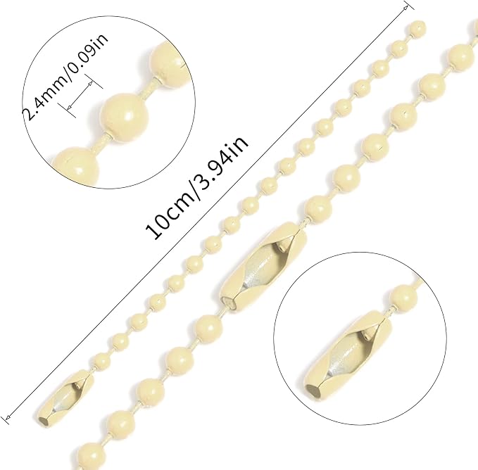 Lemonkey 100Pcs Ball Beads Chains Bulk,Cream Meta Keychains Ringsl,4 Inch Dog Tag Metal Small Chains with Connectors for Hanging Decoration