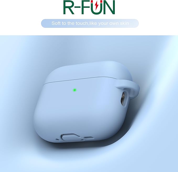 R-fun for AirPods Pro 3 Case (2025), Soft Silicone Protective Case Cover Compatible with Apple AirPods Pro 3rd Generation (USB-C Cable) for Women Men with Cleaning Kit and Keychain, Sky Blue