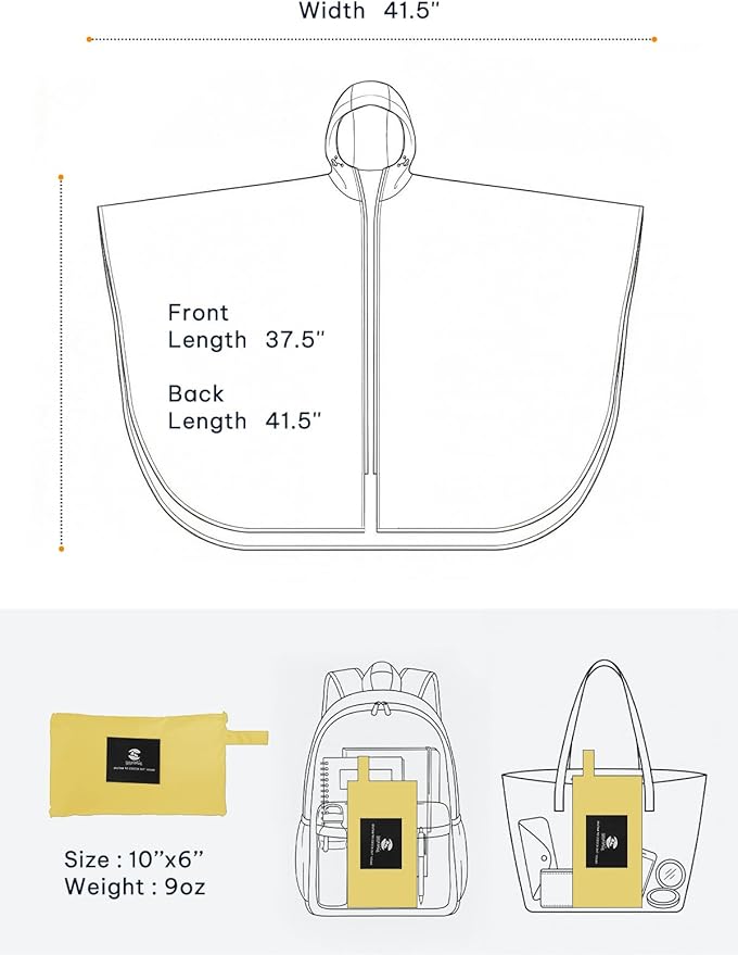 SaphiRose Lightweight Waterproof Rain Poncho for Adults with Hood Portable Rainwear for Outdoor