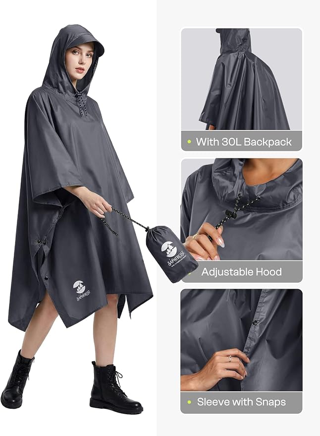 SaphiRose Hooded Rain Poncho Waterproof Raincoat Jacket for Men Women Adults