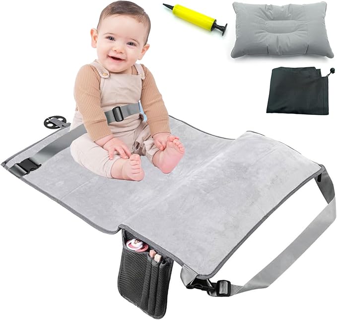 Toddler Airplane Bed, Portable Airplane Seat Extender Travel Bed for Kids, Soft Baby Plane Travel Essentials for Flying, Toddlers Long Flight Must Haves Footrest (Include Inflatable Pillow)