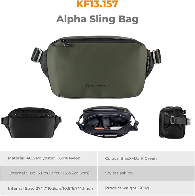 K&F CONCEPT Camera Sling Bag Crossbody Bag Waterproof Camera Shoulder Backpack DSLR/SLR/Mirrorless Camera Case