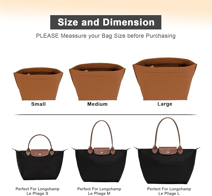 LOUKAYCCI Purse Organizer Insert for Le Pliage Small Handbags Insert Organizer (Brown, Small)