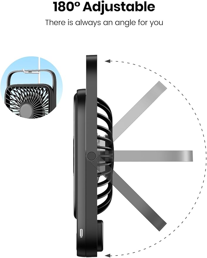 TOPK 2 Pack 5000mAh Portable Desk Fan, Ultra-Thin Rechargeable Battery Operated Fan with Digital Display, Quiet 4-Speed Small Personal Travel Fans for Office, Bedroom, Cruise, Outdoor
